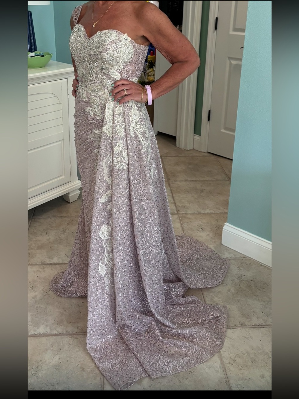 Catwalk Couture Lilac (lavender) Lace Embellished Evening Gown 6 - Picture 4 of 17